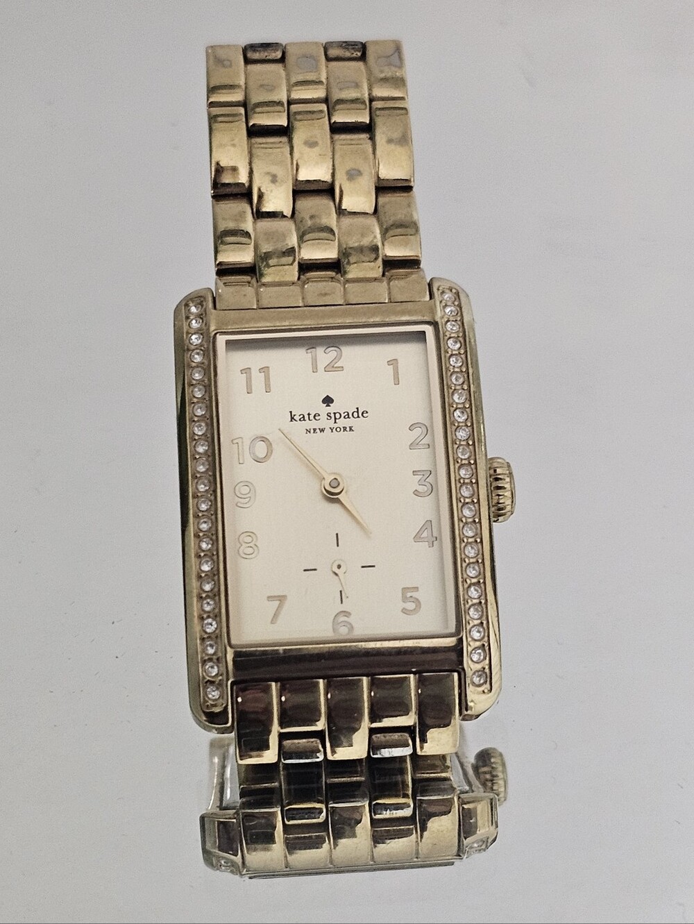 kate spade New York Gold Tone Crystal-Trim Rectangle Watch
